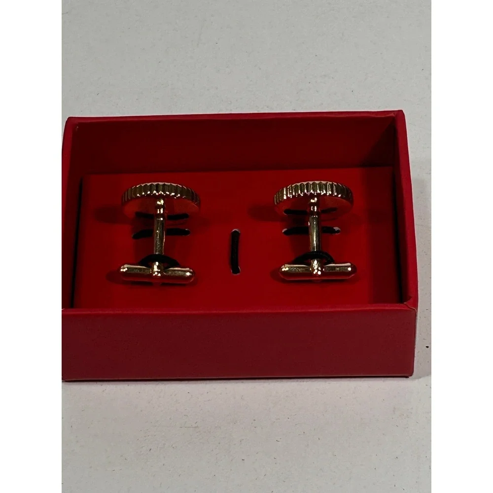 Gold Tone Initial I Monogram Cufflinks Round Mother of Pearl Style Inlay Boxed